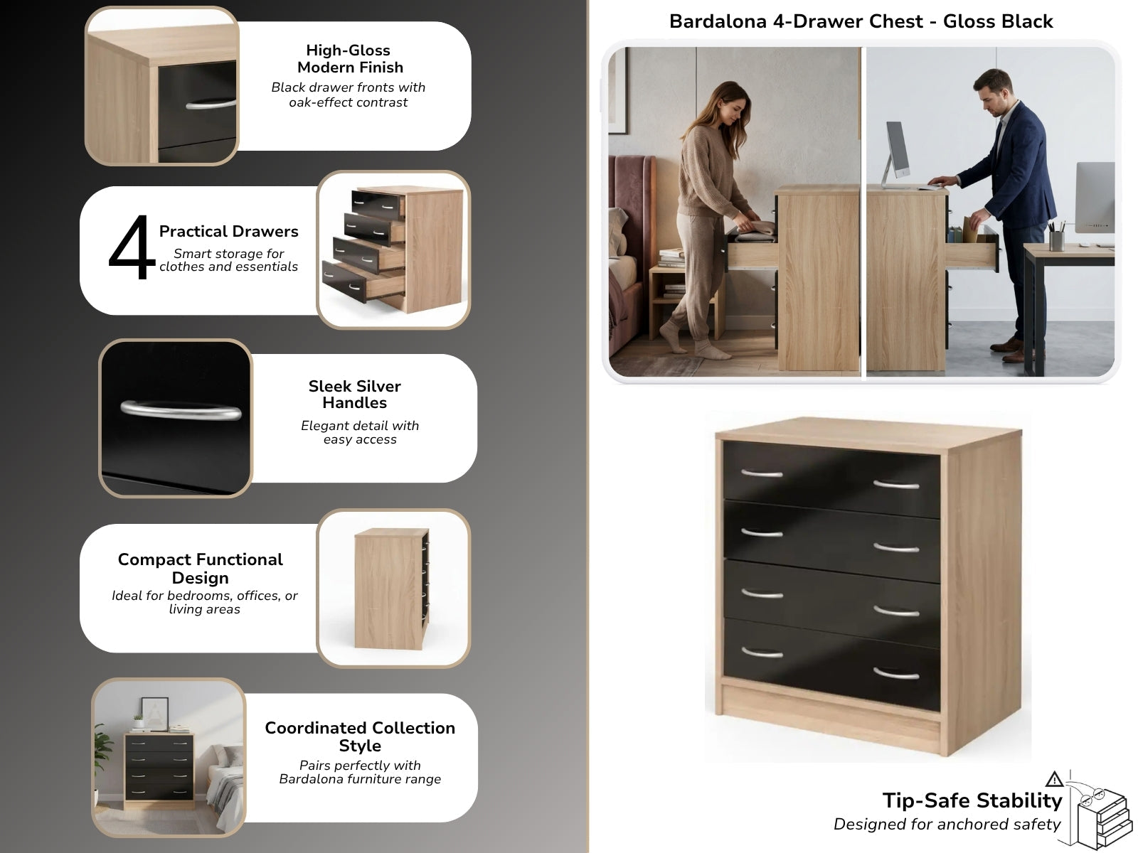 Bardalona 4-Drawer Chest - Gloss Black