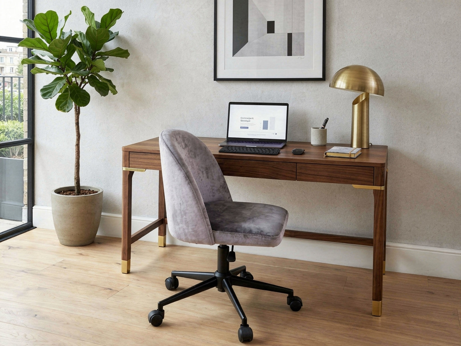 Dallin Velvet Office Chair - Grey