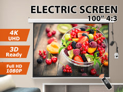 100 Inches Electric Motorized Projector Screen with Wireless Remote