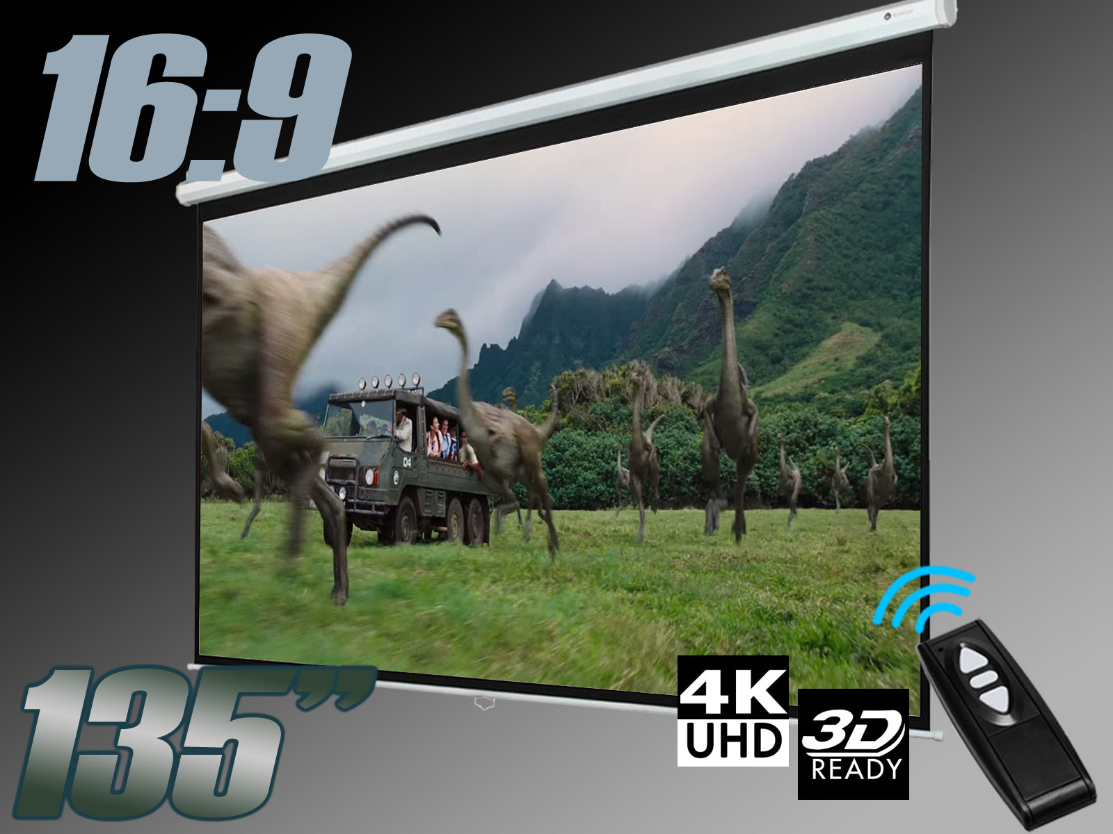 135 Inches Wide Screen Electric Motorized Projector Screen With Wireless Remote