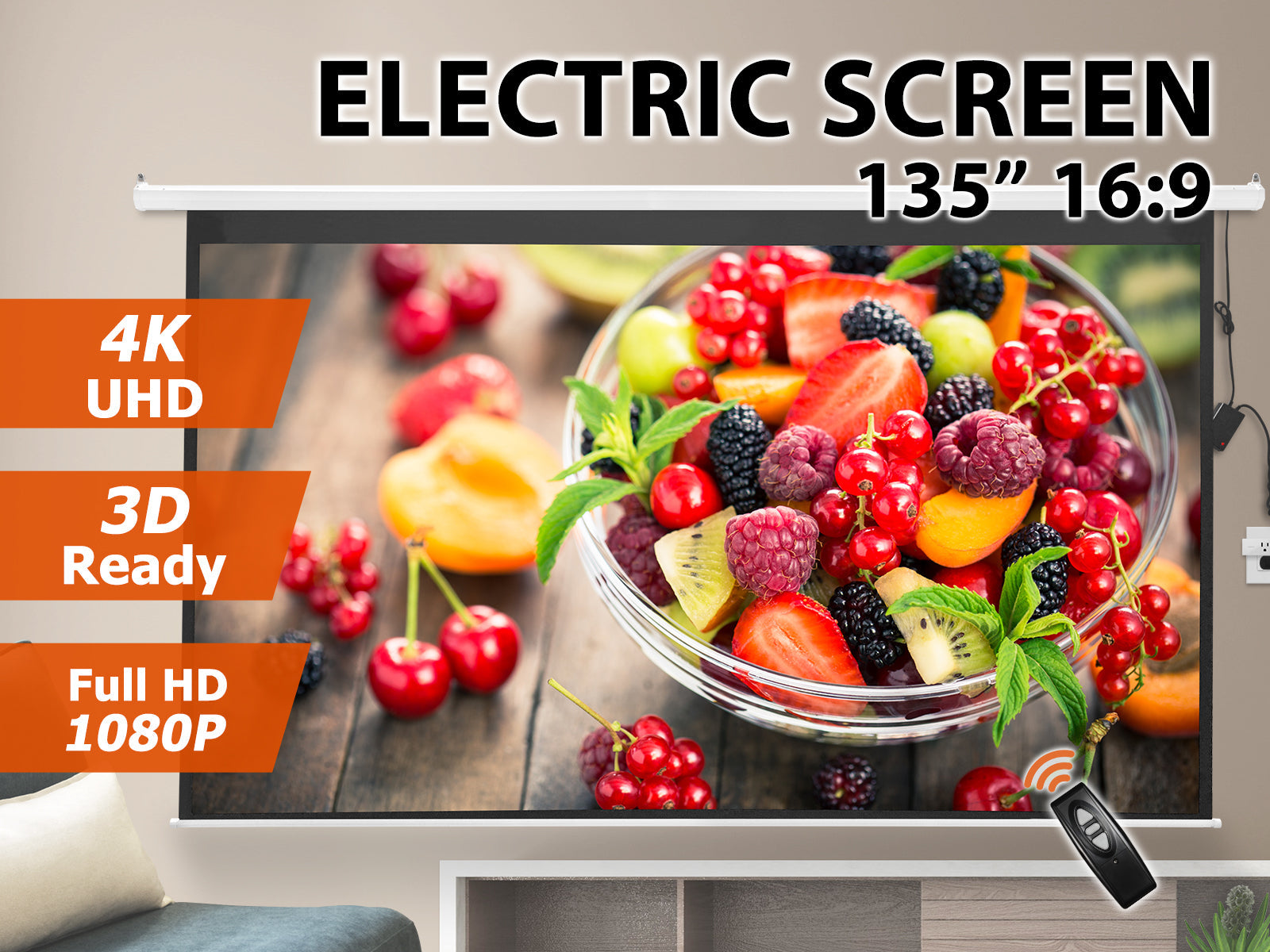 135 Inches Wide Screen Electric Motorized Projector Screen With Wireless Remote