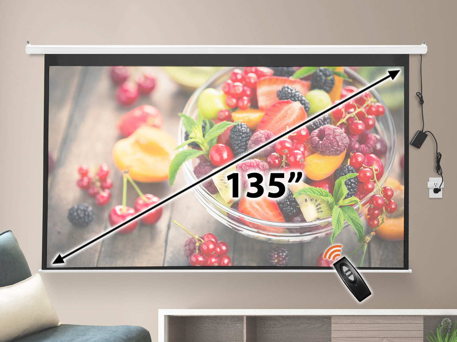 135 Inches Wide Screen Electric Motorized Projector Screen With Wireless Remote