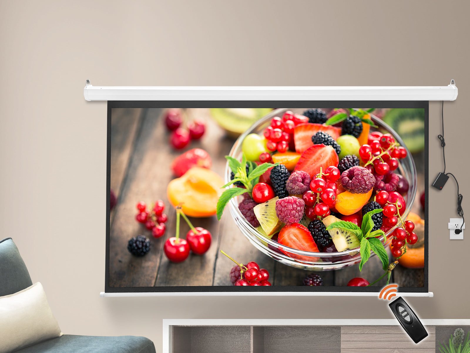 84 Inches Wide Screen Electric Motorized Projector Screen With Wireless Remote