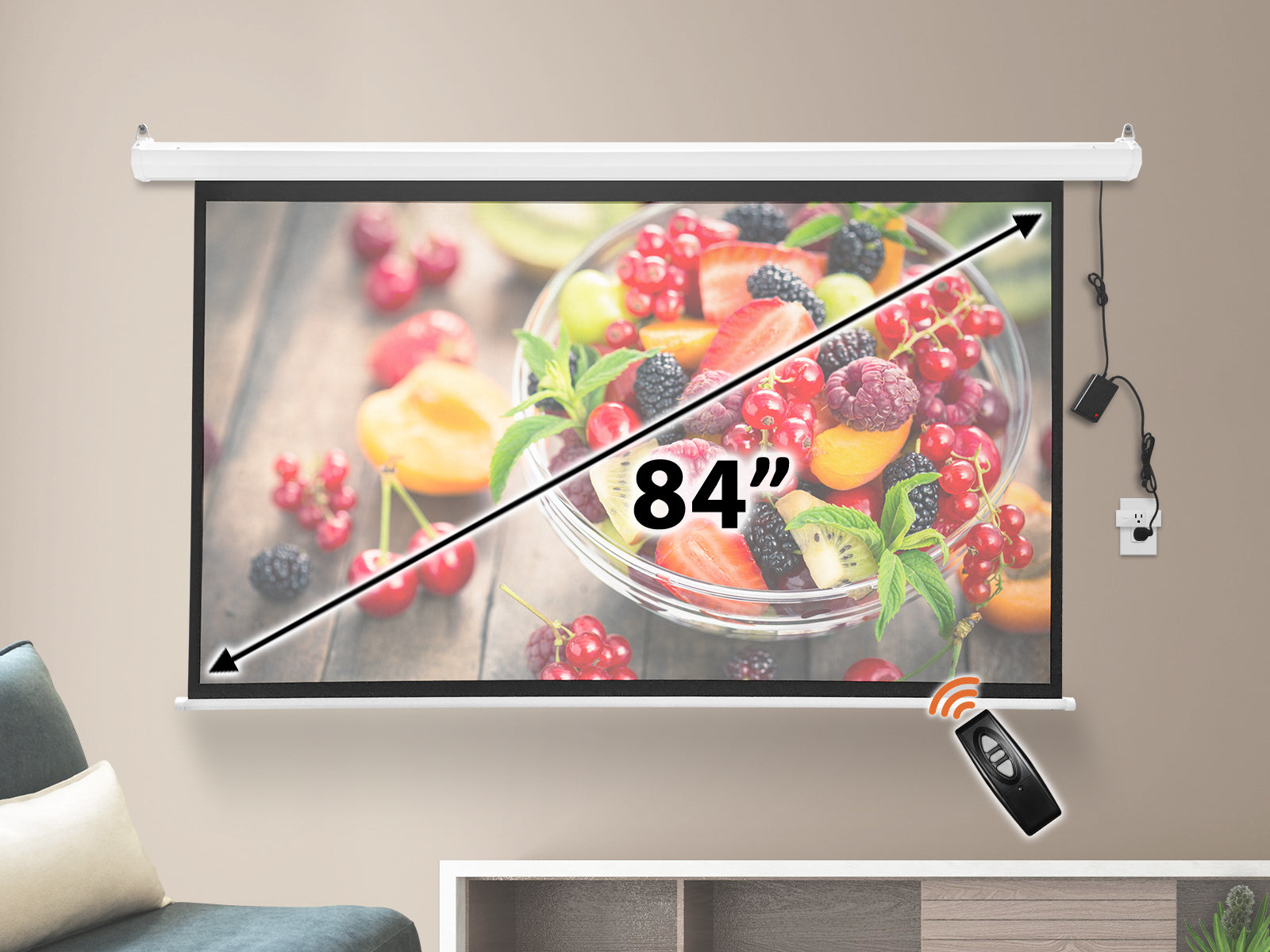 84 Inches Wide Screen Electric Motorized Projector Screen With Wireless Remote