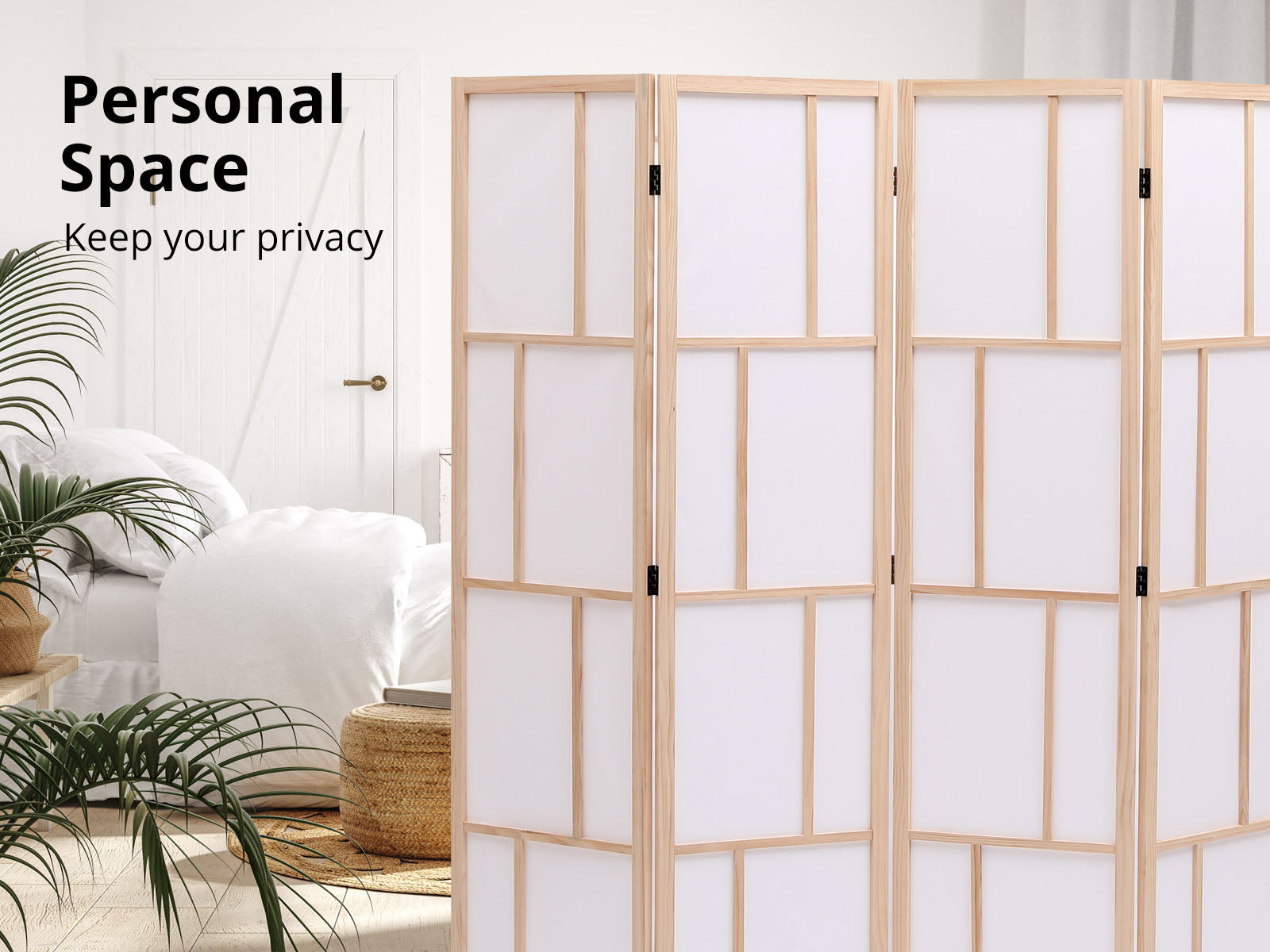 4-Panel Room Divider C M9 - Natural