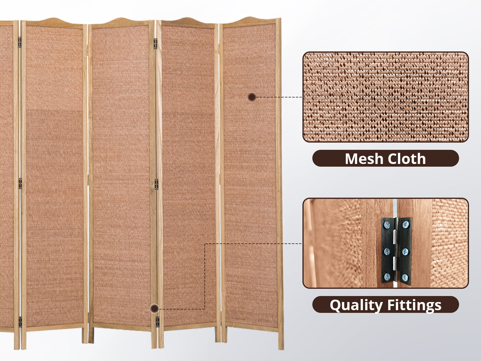 6-Panel Room Divider D S2 - Brown