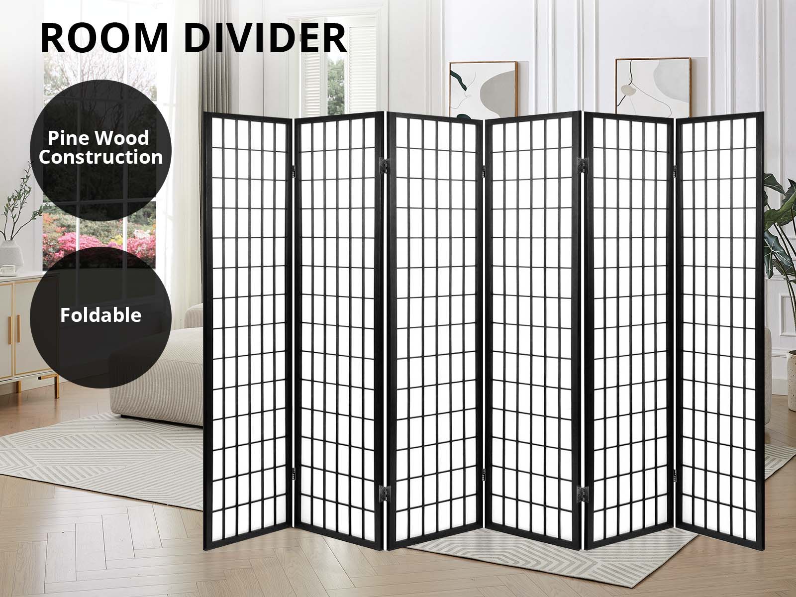 6-Panel Room Divider E P1 - Black