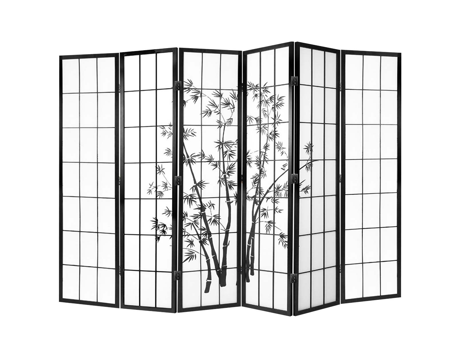 6-Panel Room Divider with Bamboo Pattern - Black