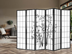 6-Panel Room Divider with Bamboo Pattern - Black