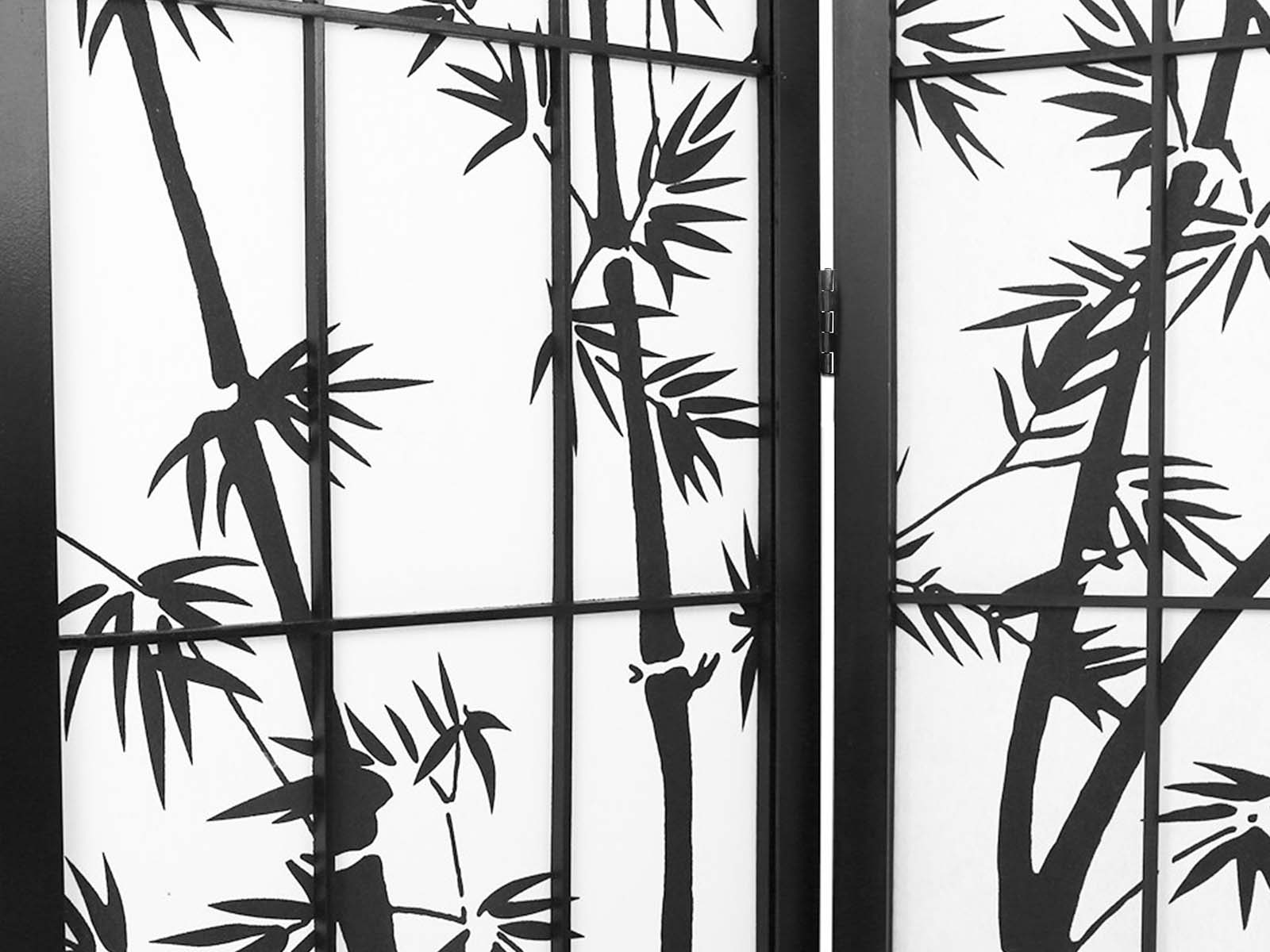 6-Panel Room Divider with Bamboo Pattern - Black