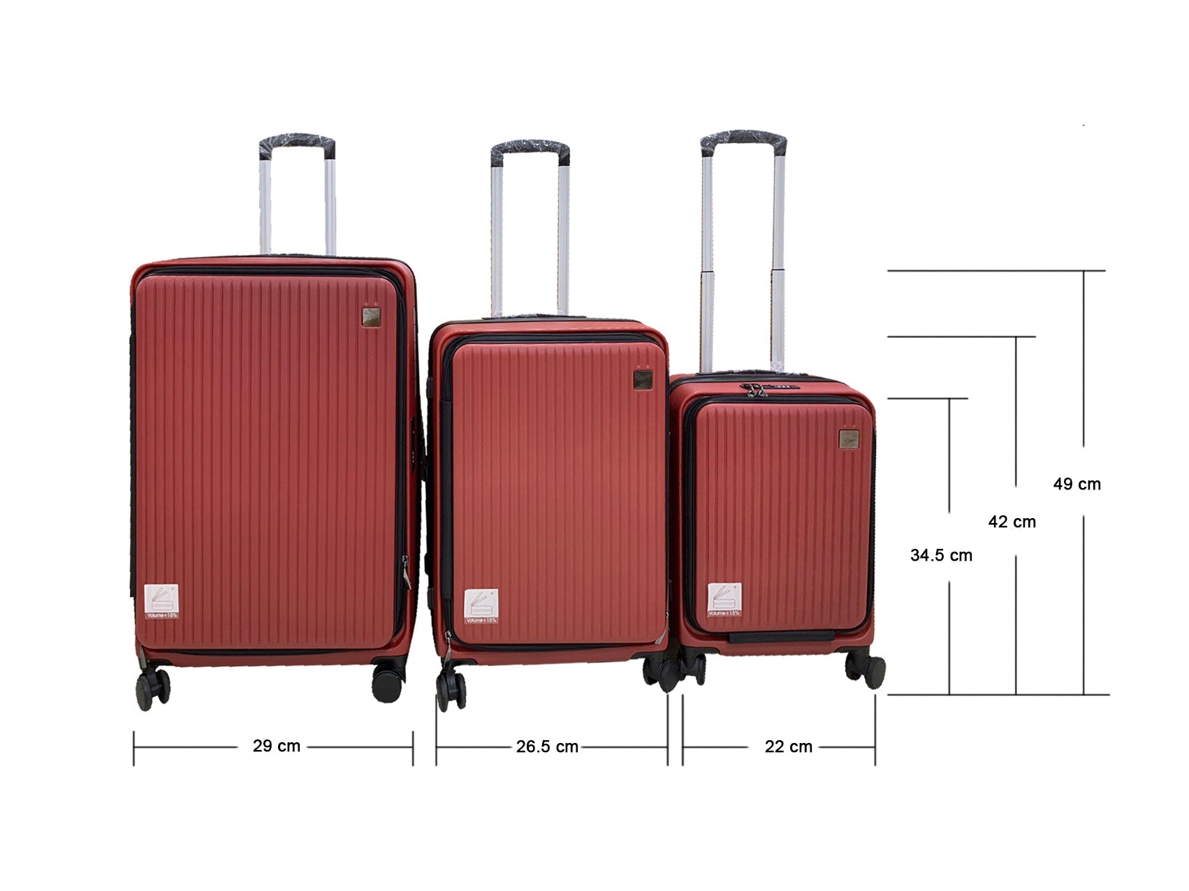 3-Piece Front Open Luggage Set – Wine Red