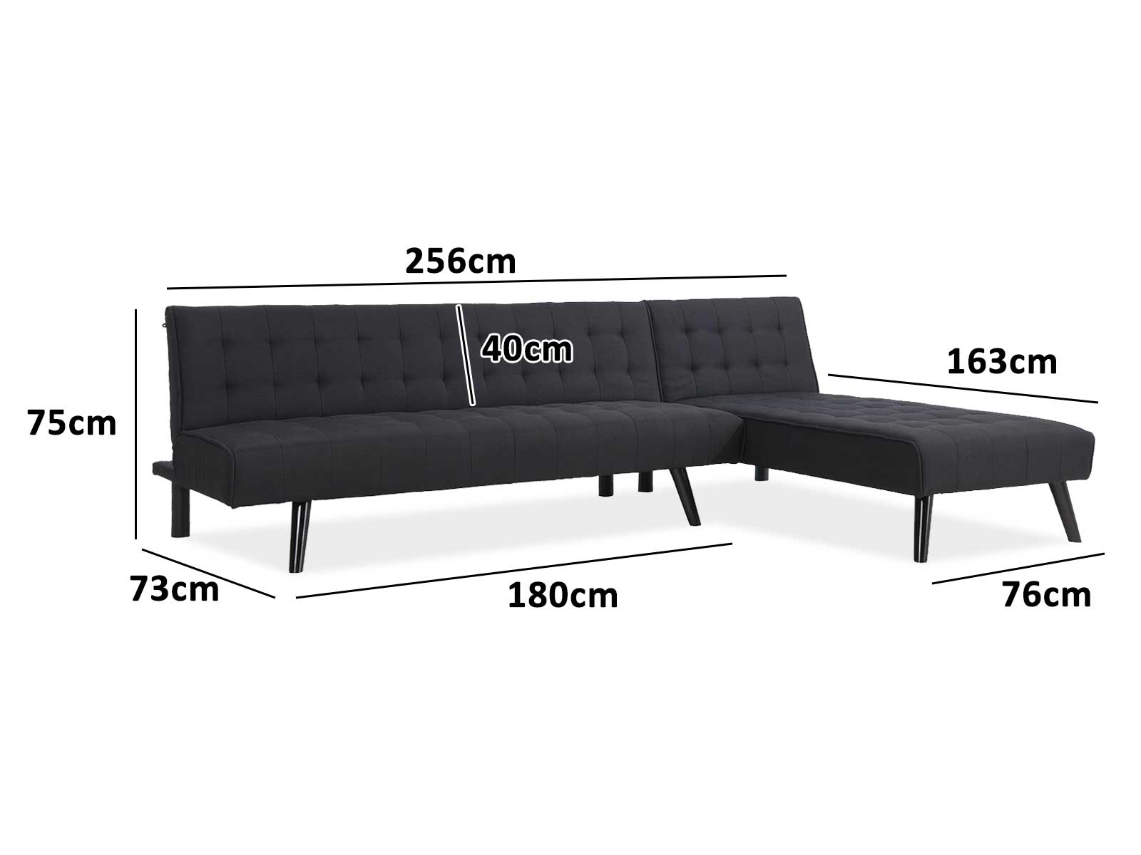 Boston Sofa Bed Chaise - Black