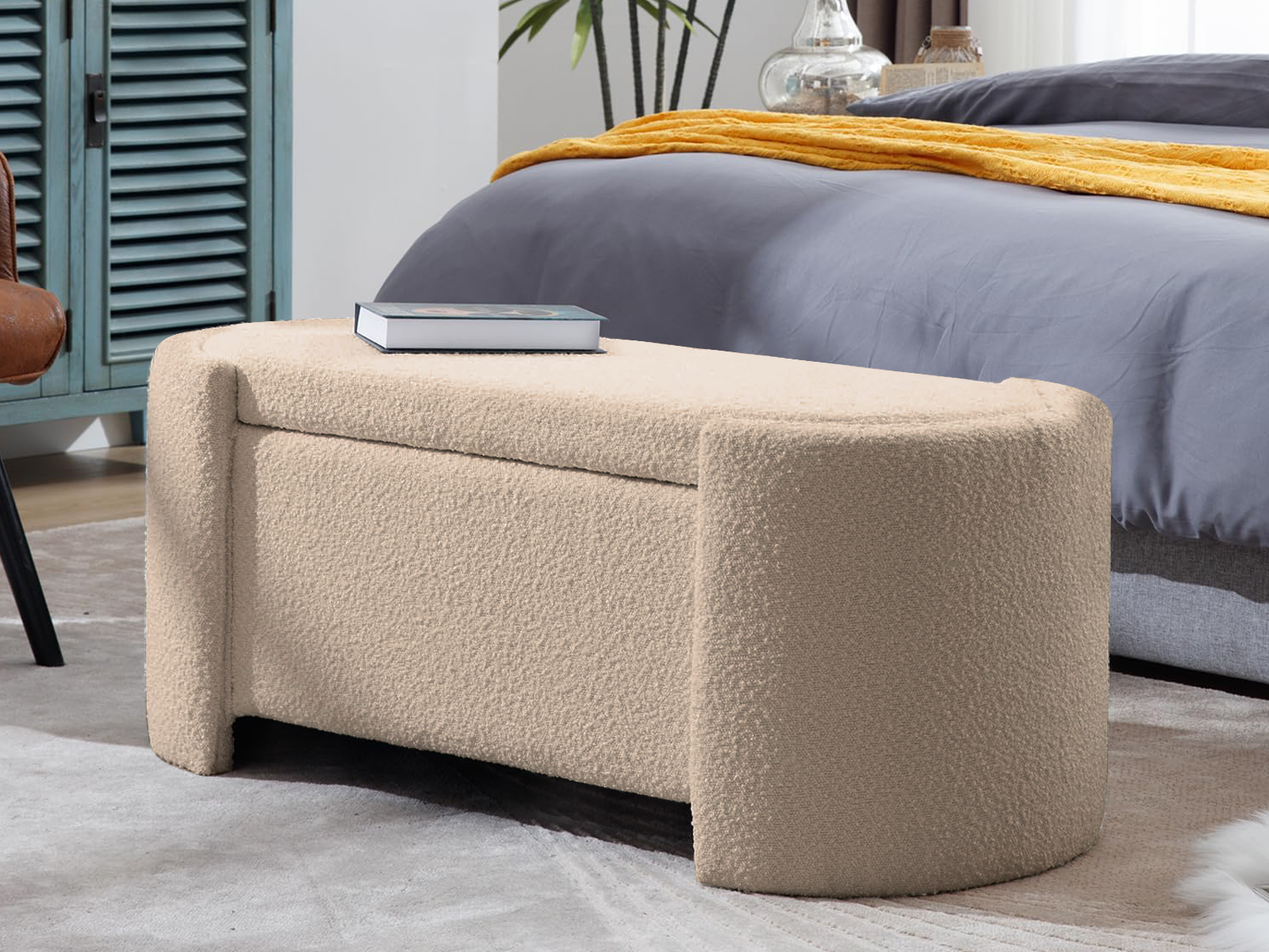 Boucle Storage Bench - Apricot