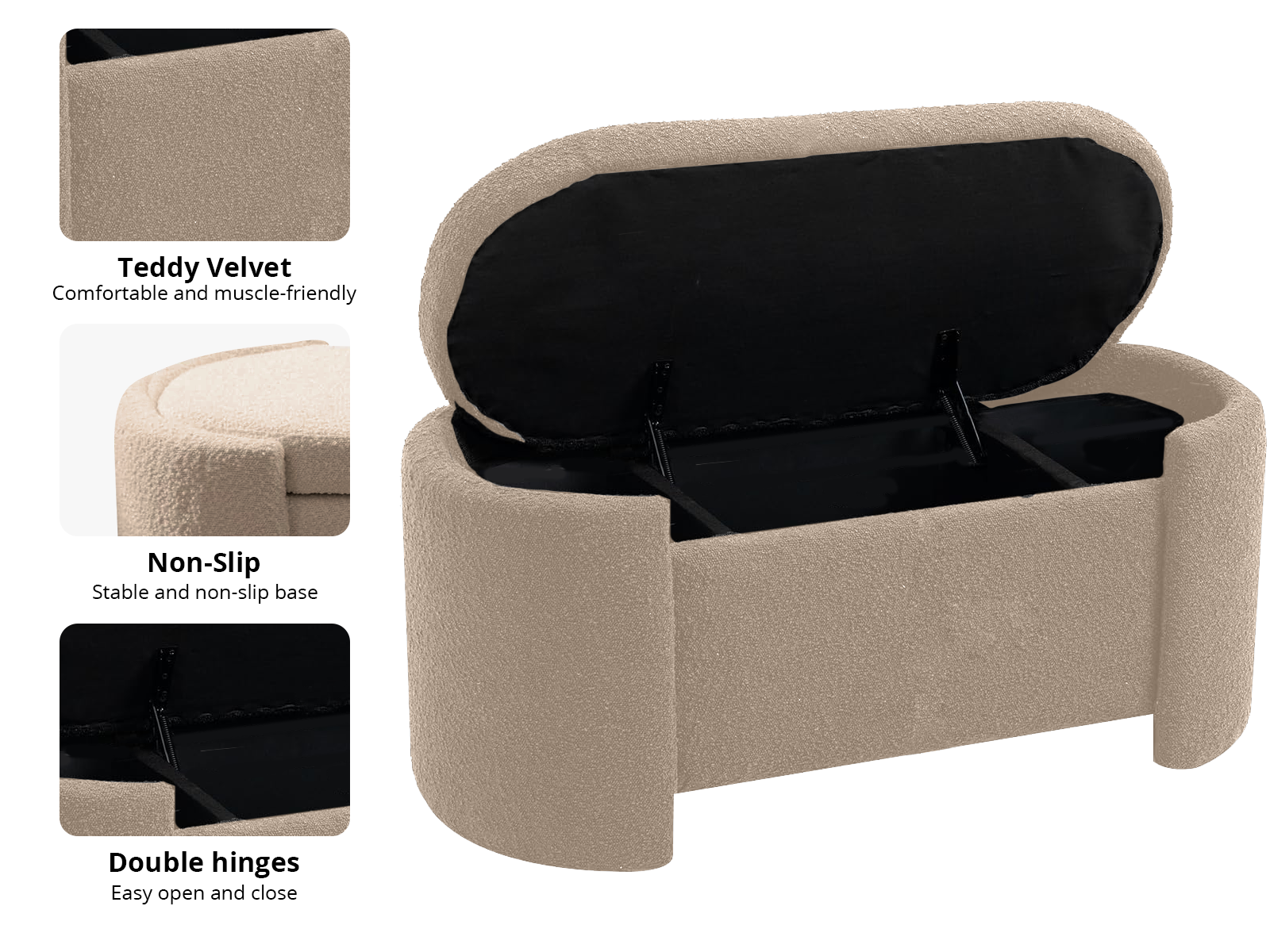 Boucle Storage Bench - Apricot