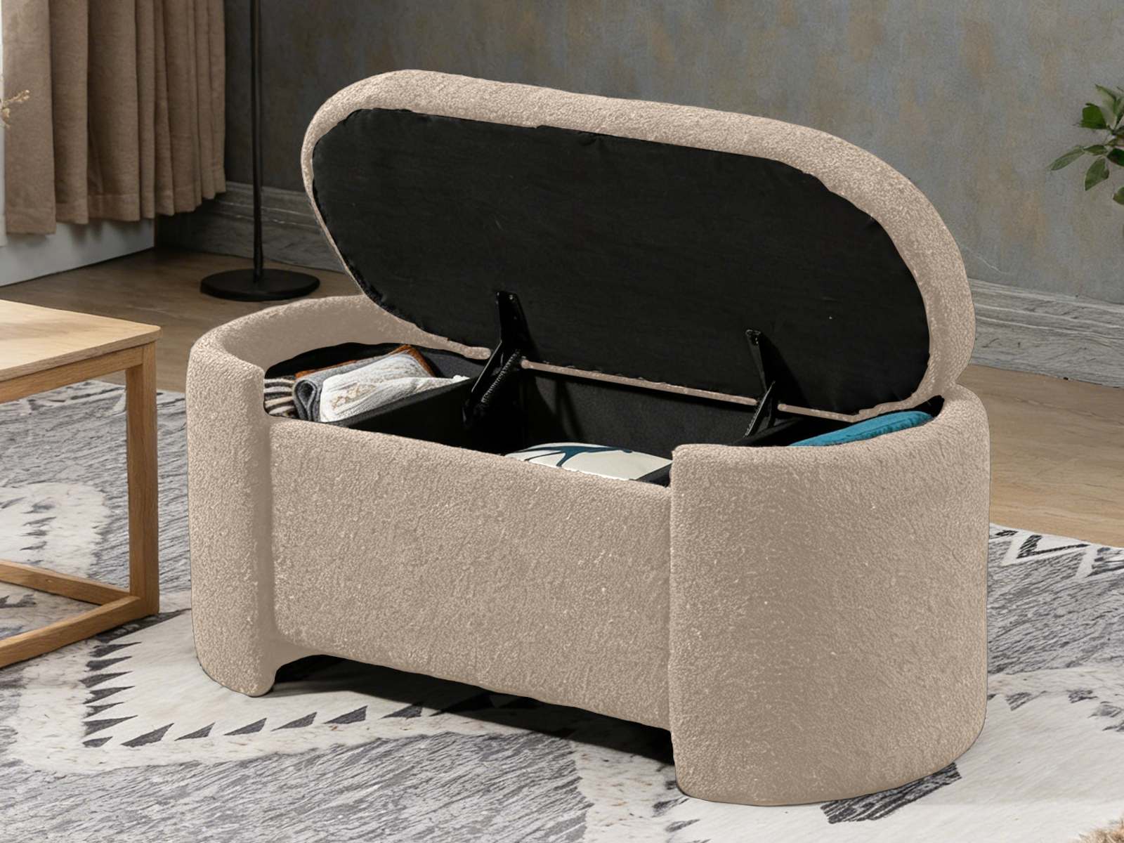 Boucle Storage Bench - Apricot