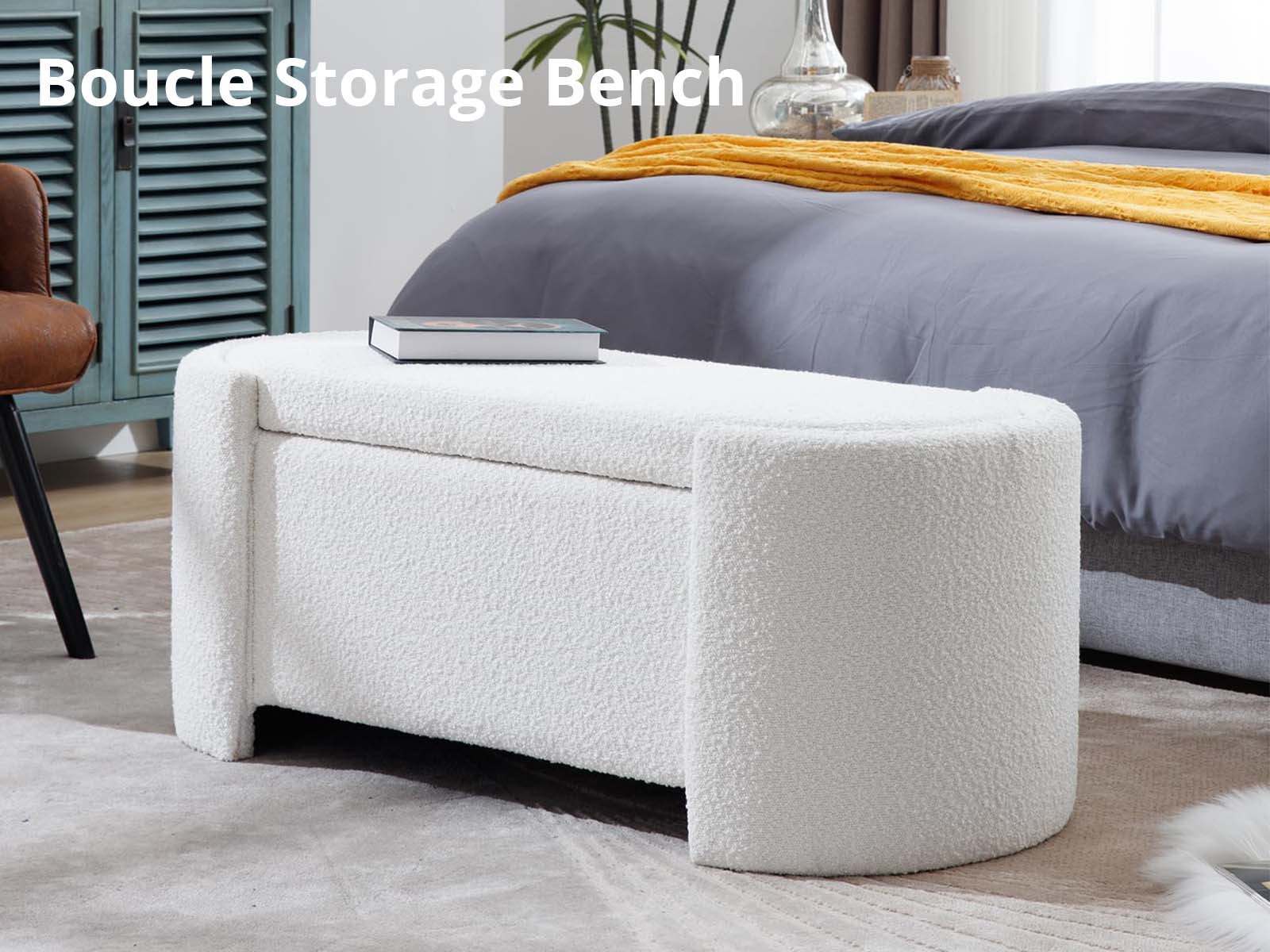 Boucle Storage Bench White