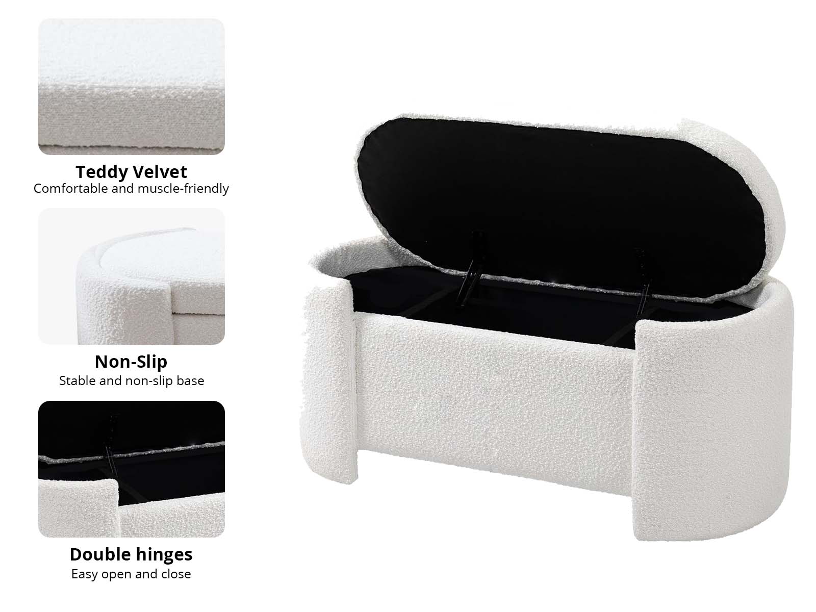 Boucle Storage Bench White