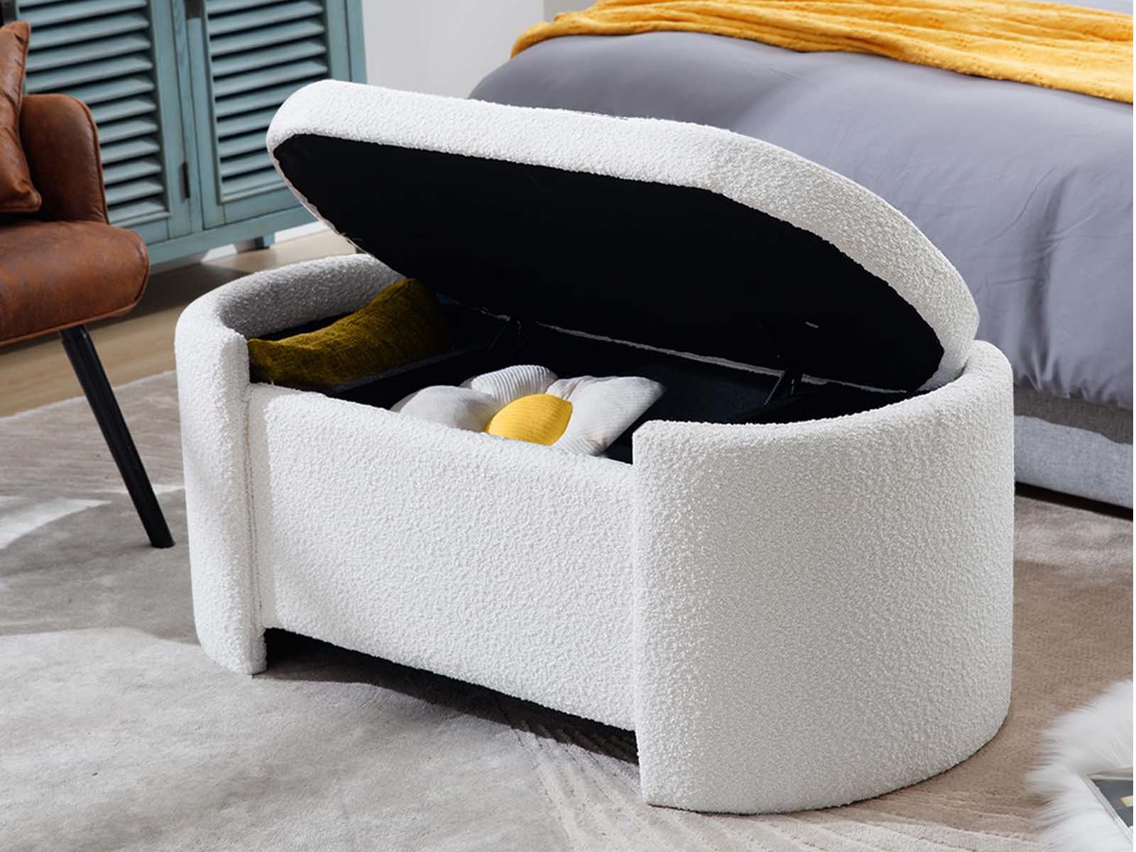 Boucle Storage Bench White
