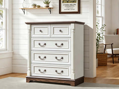 5-Drawer Chest - Antique White & Rustic Brown