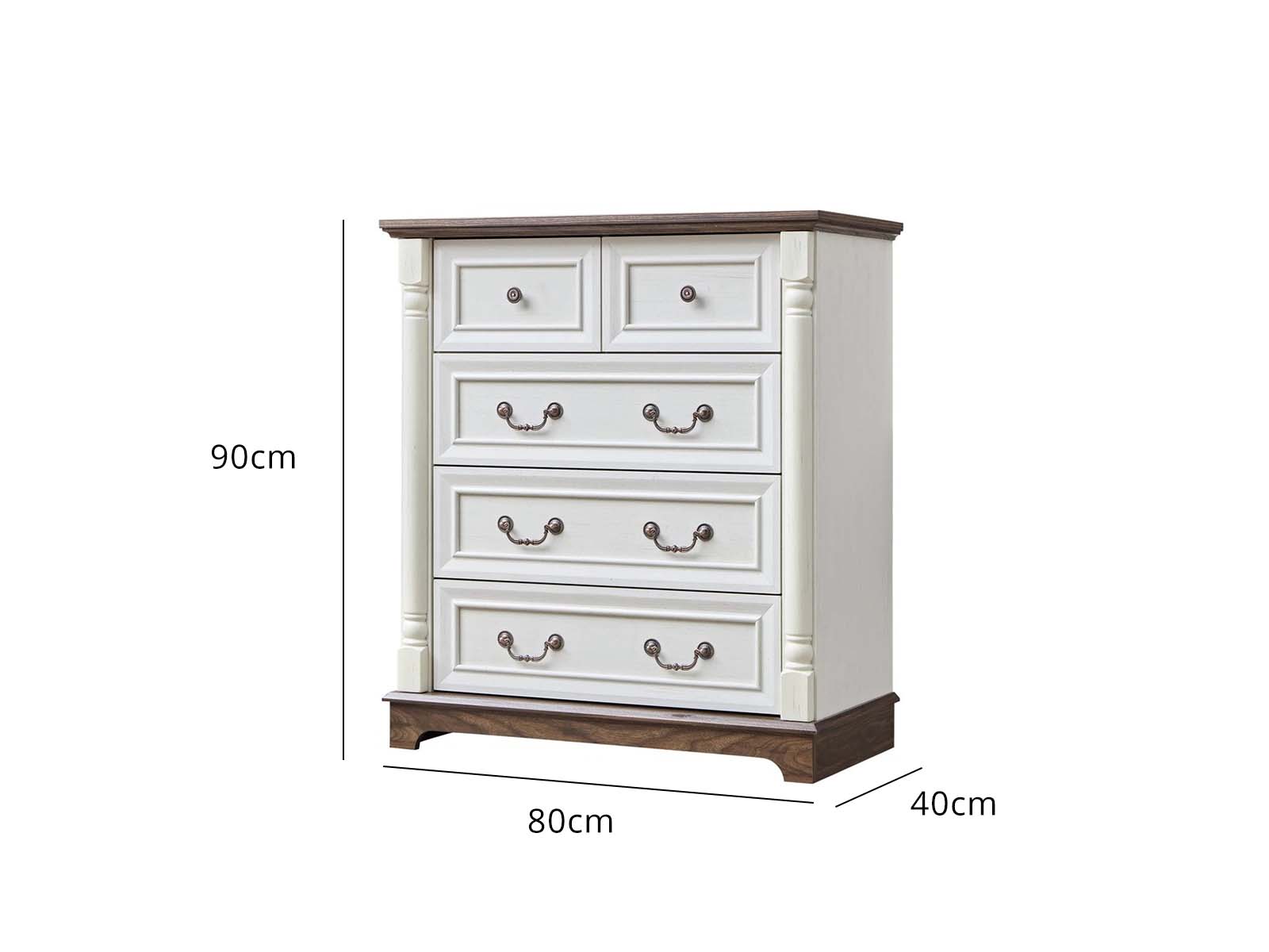 5-Drawer Chest - Antique White & Rustic Brown
