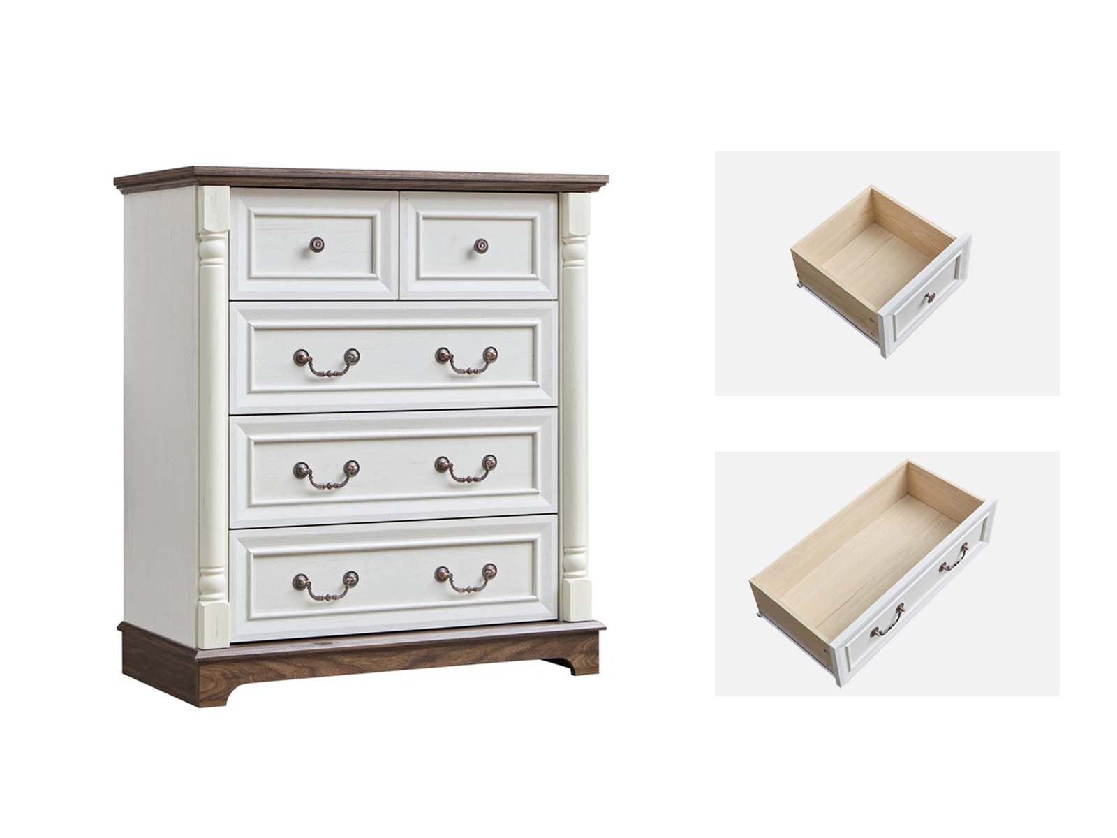 5-Drawer Chest - Antique White & Rustic Brown