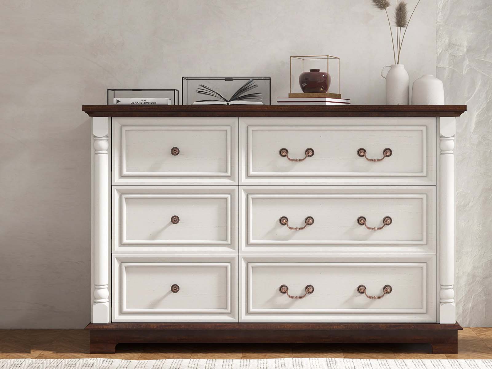 6-Drawer Chest - Antique White & Rustic Brown