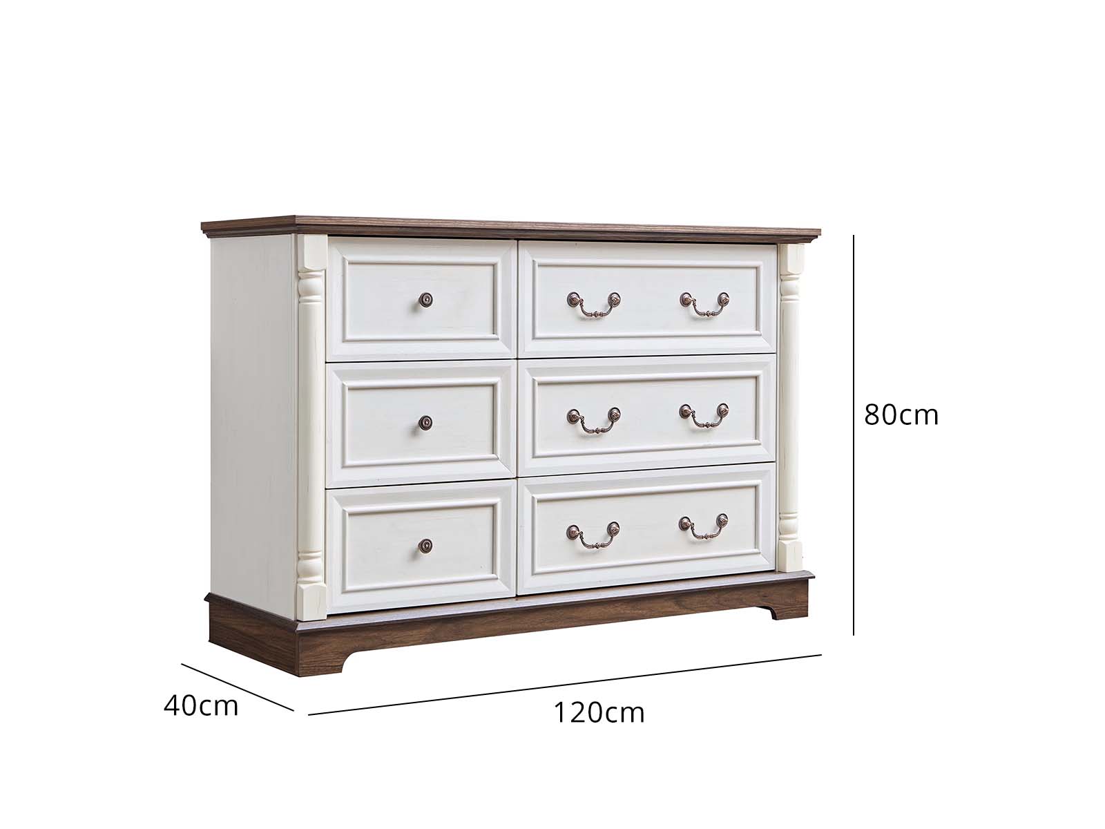6-Drawer Chest - Antique White & Rustic Brown