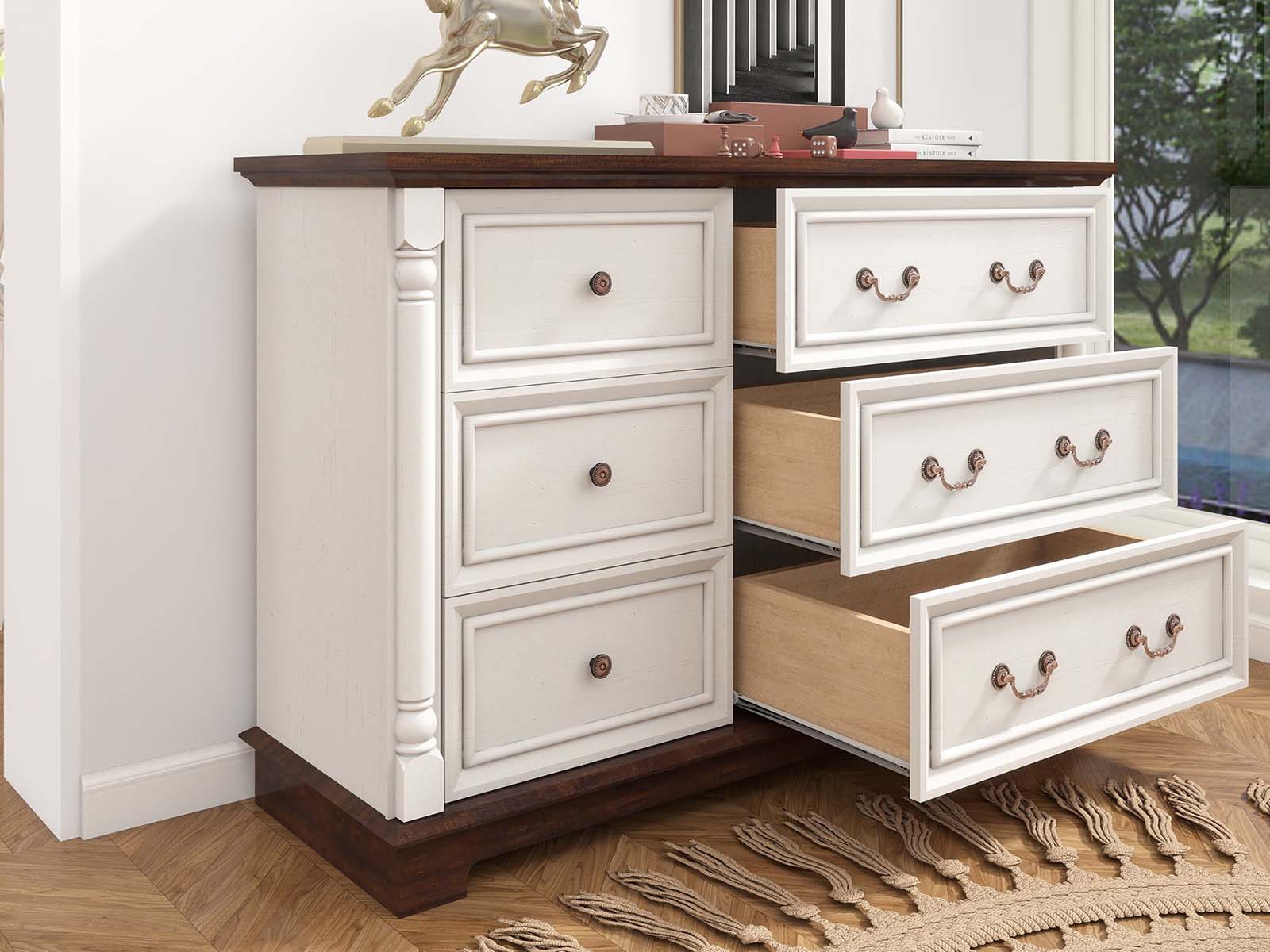 6-Drawer Chest - Antique White & Rustic Brown