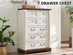 7-Drawer Chest - Antique White & Rustic Brown