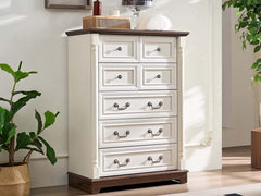 7-Drawer Chest - Antique White & Rustic Brown