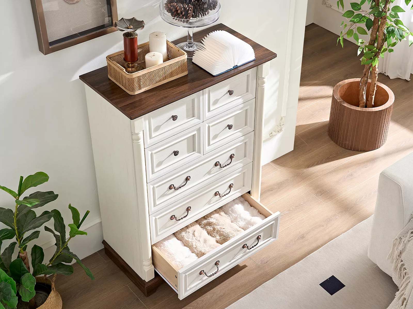 7-Drawer Chest - Antique White & Rustic Brown