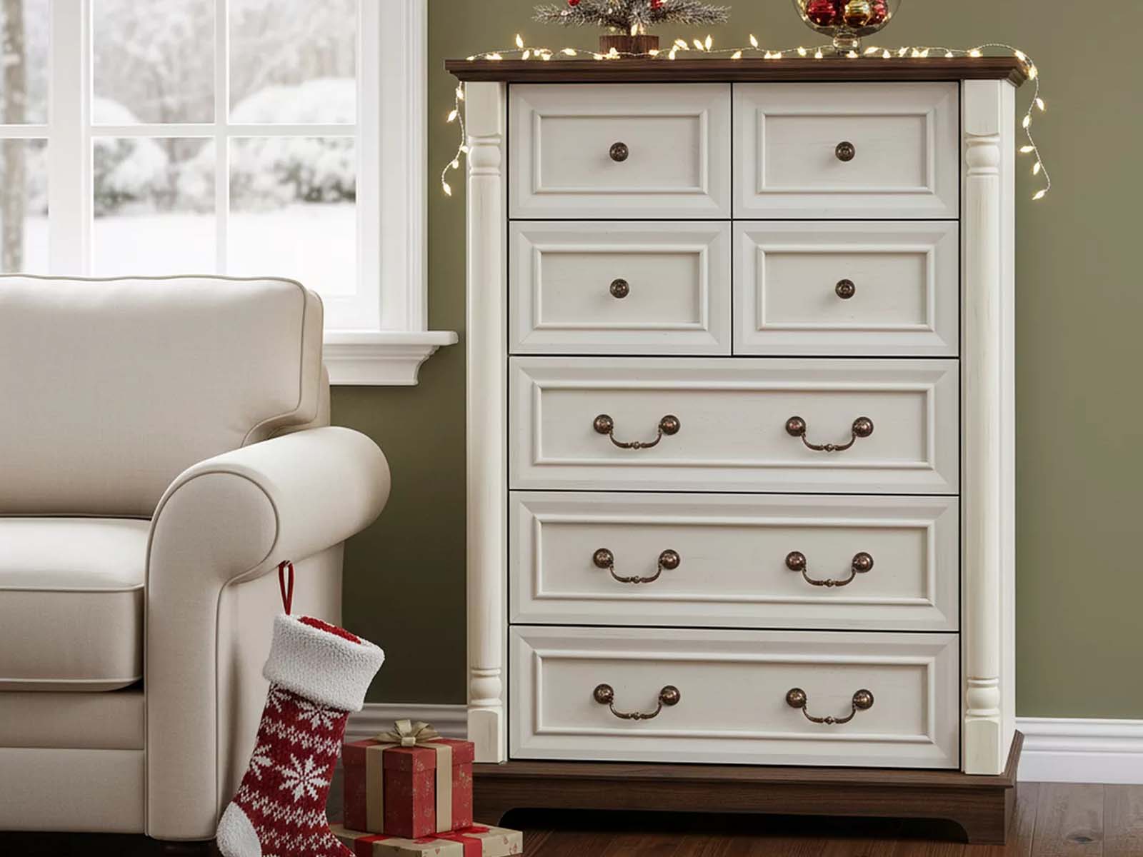 7-Drawer Chest - Antique White & Rustic Brown