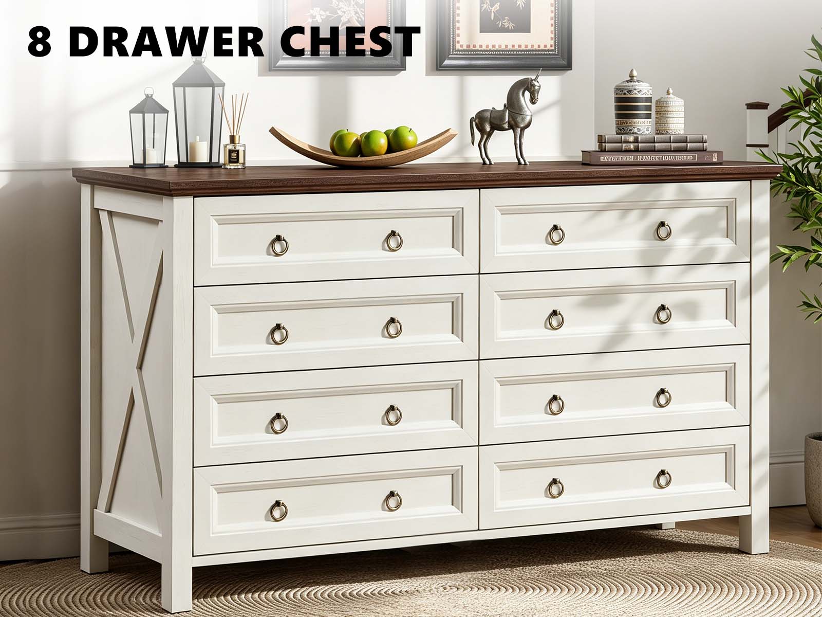 8-Drawer Chest - White & Rustic Wood