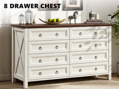 8-Drawer Chest - White & Rustic Wood