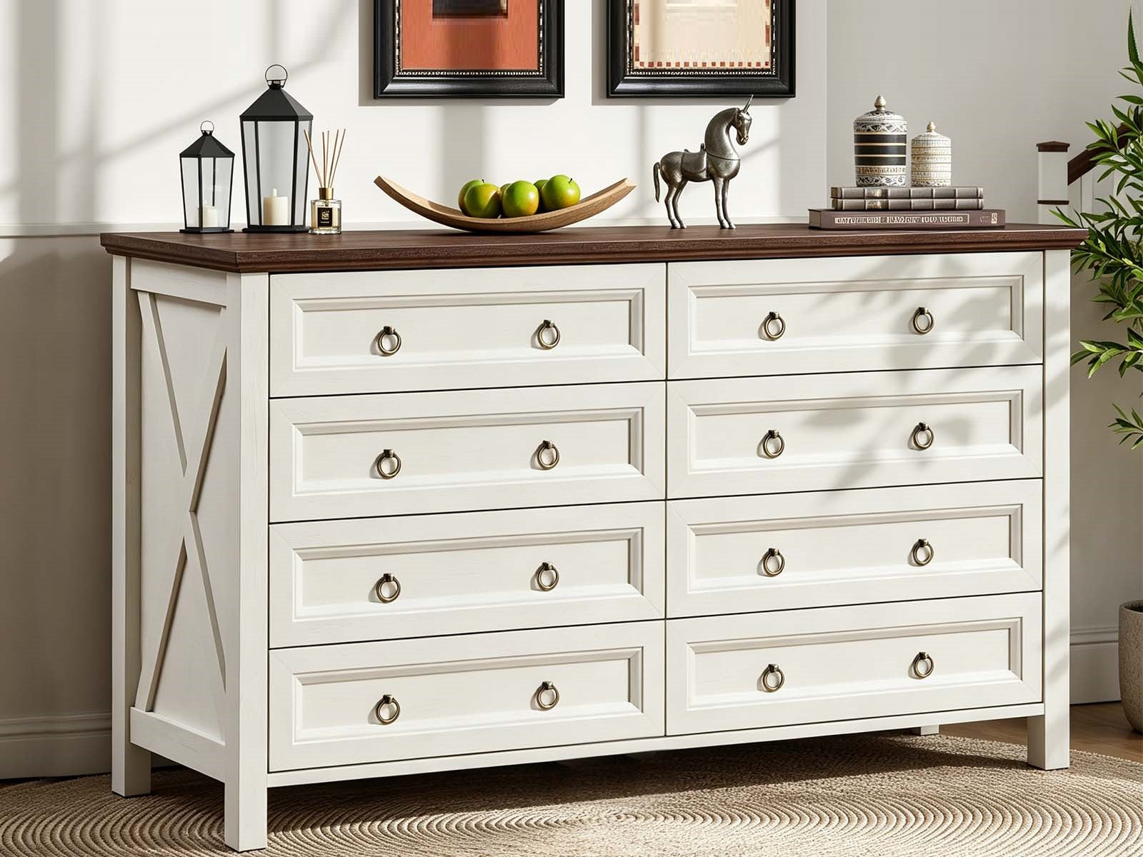 8-Drawer Chest - White & Rustic Wood