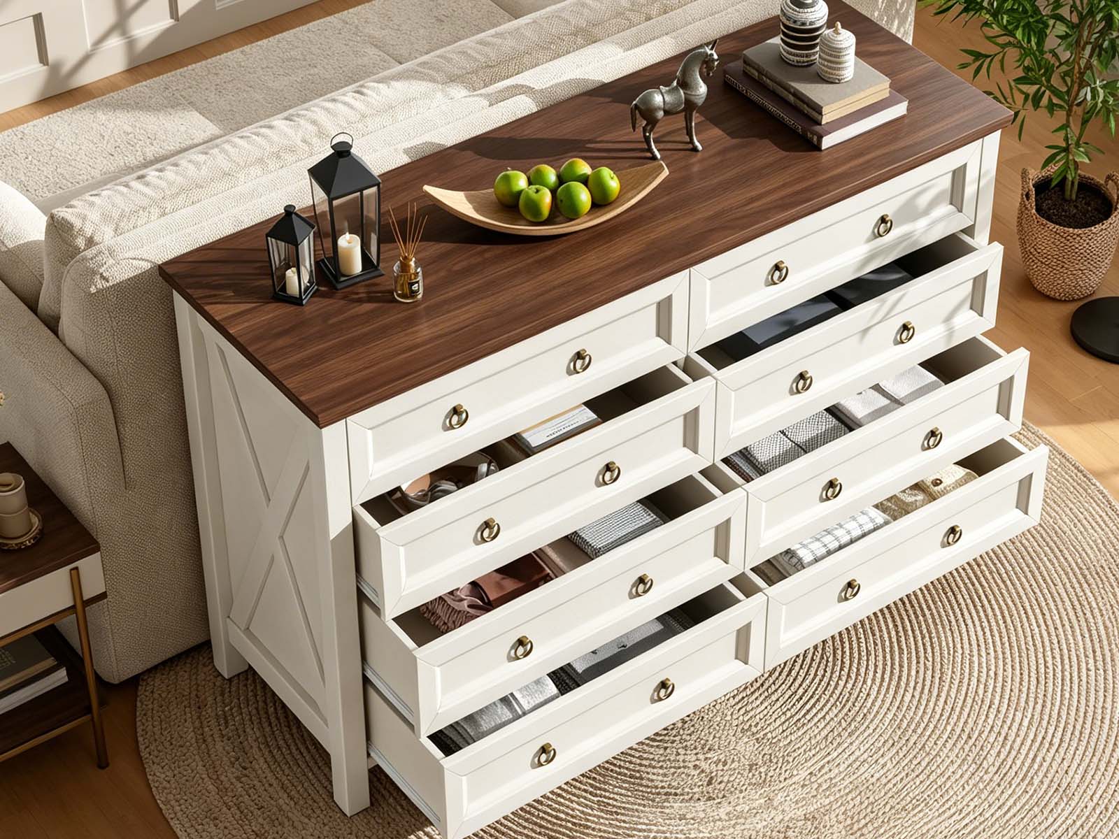 8-Drawer Chest - White & Rustic Wood