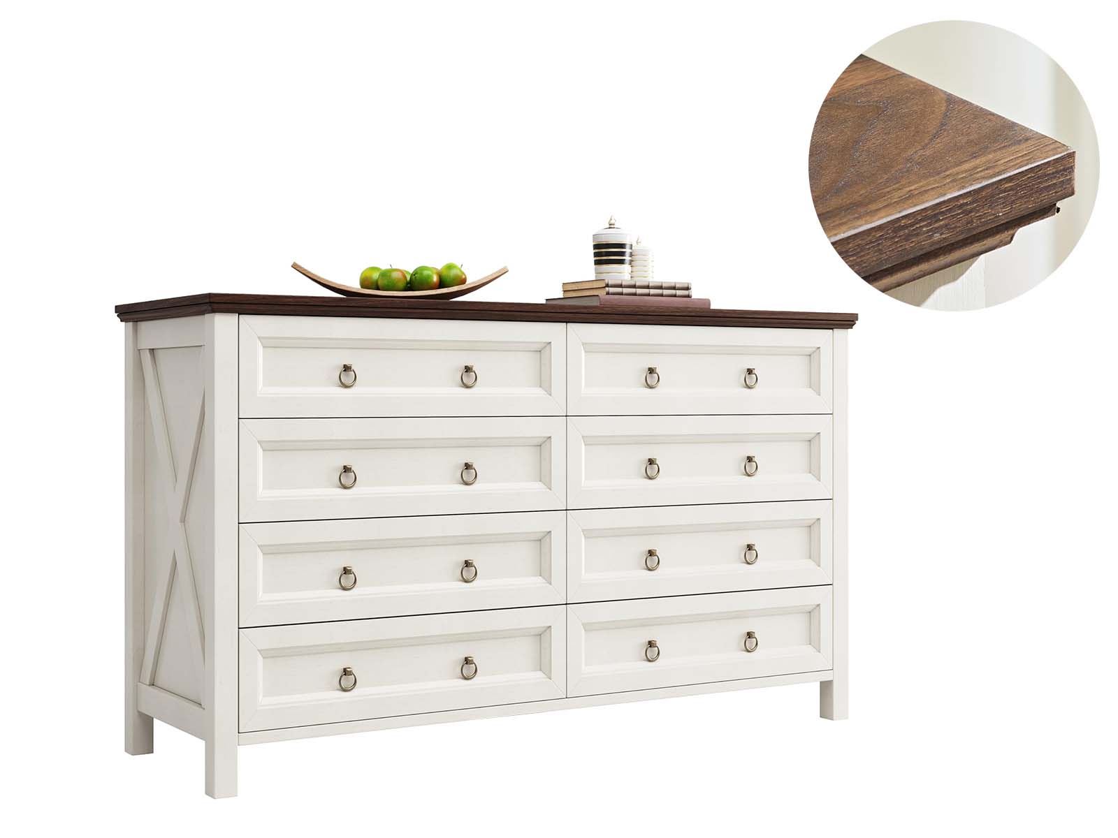8-Drawer Chest - White & Rustic Wood
