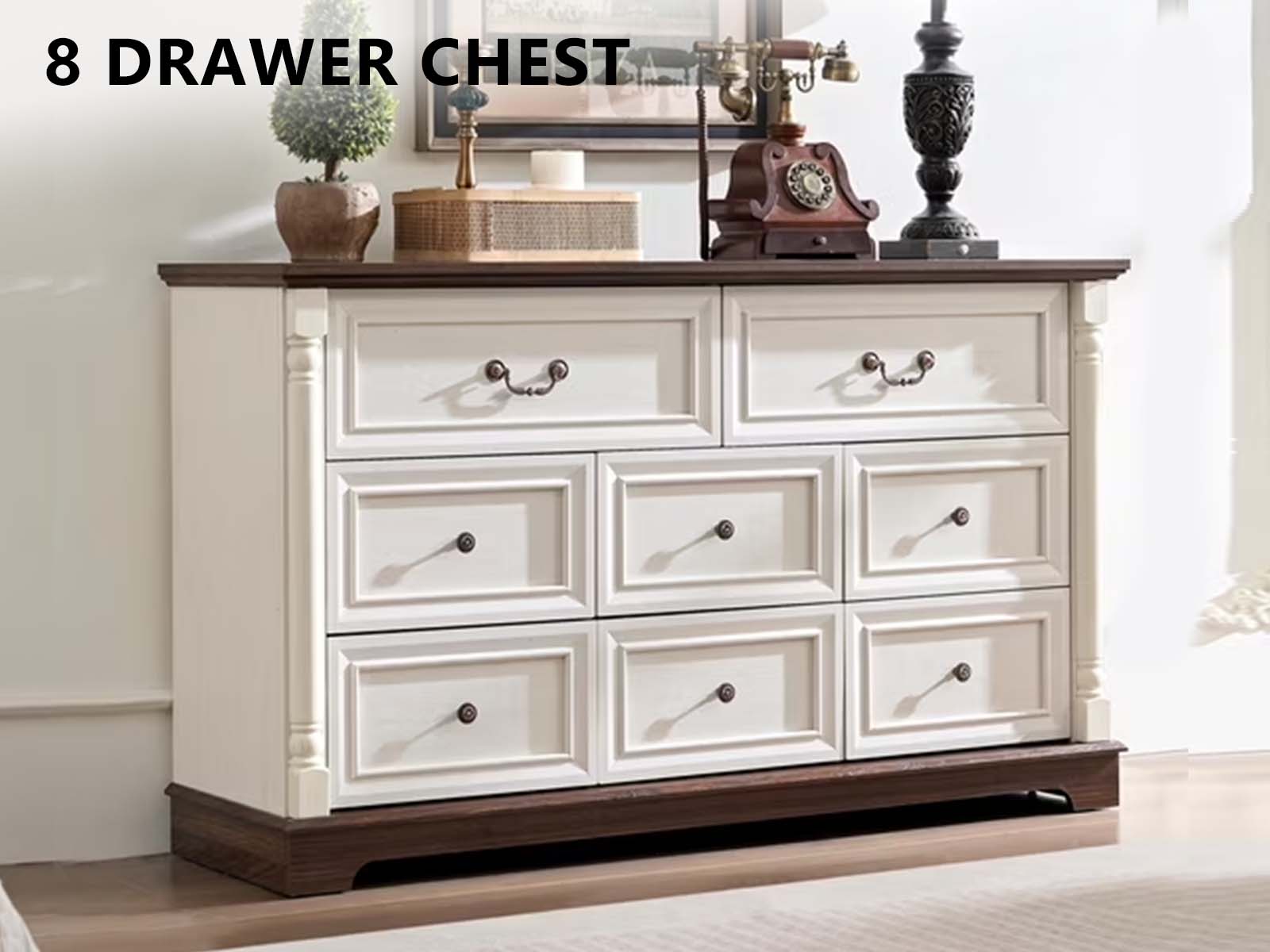8-Drawer Chest - Antique White & Rustic Brown