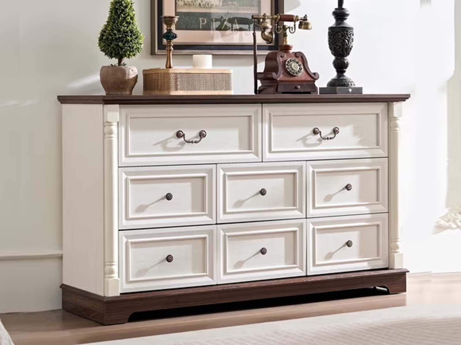 8-Drawer Chest - Antique White & Rustic Brown