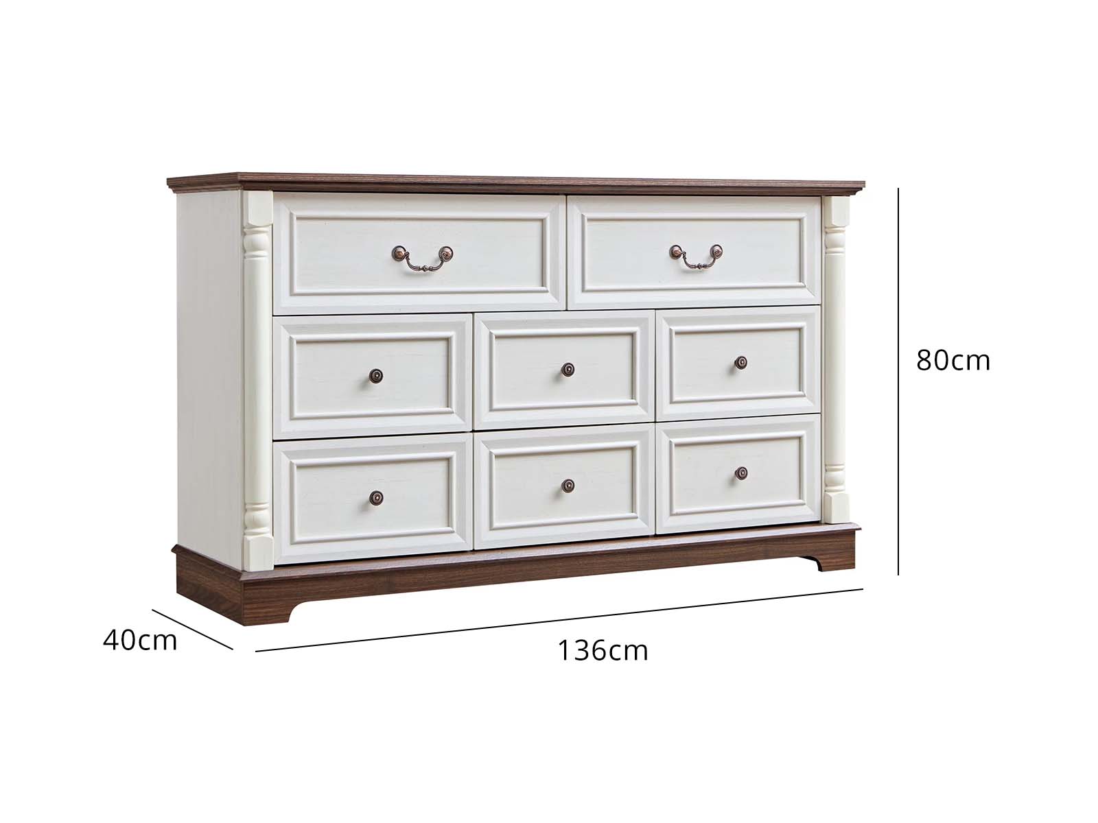 8-Drawer Chest - Antique White & Rustic Brown