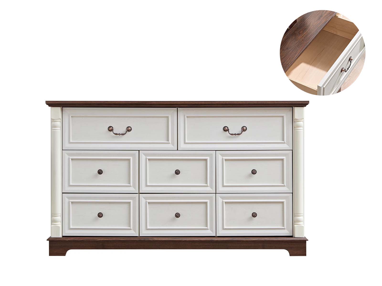 8-Drawer Chest - Antique White & Rustic Brown
