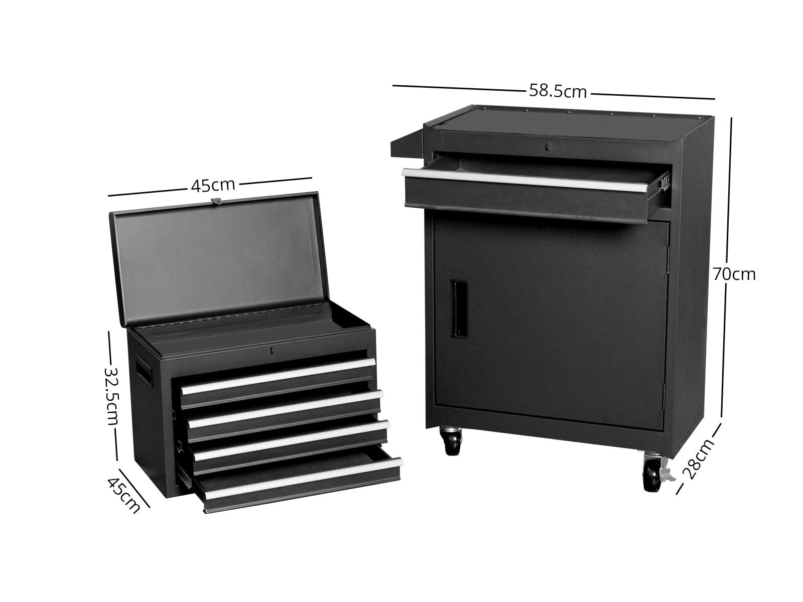 4-Drawer & 1-Drawer Tool Cabinet Combo - Black