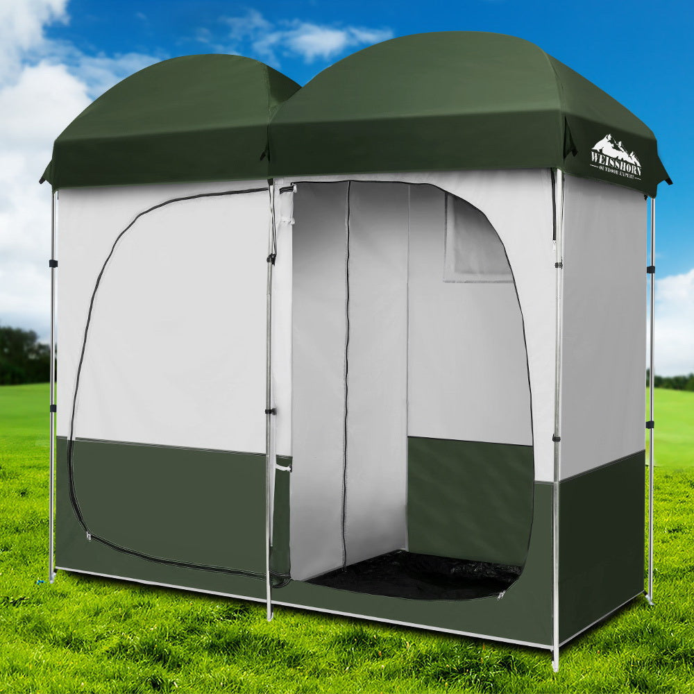 Double Camping Shower Toilet Tent Outdoor Portable Change Room Green