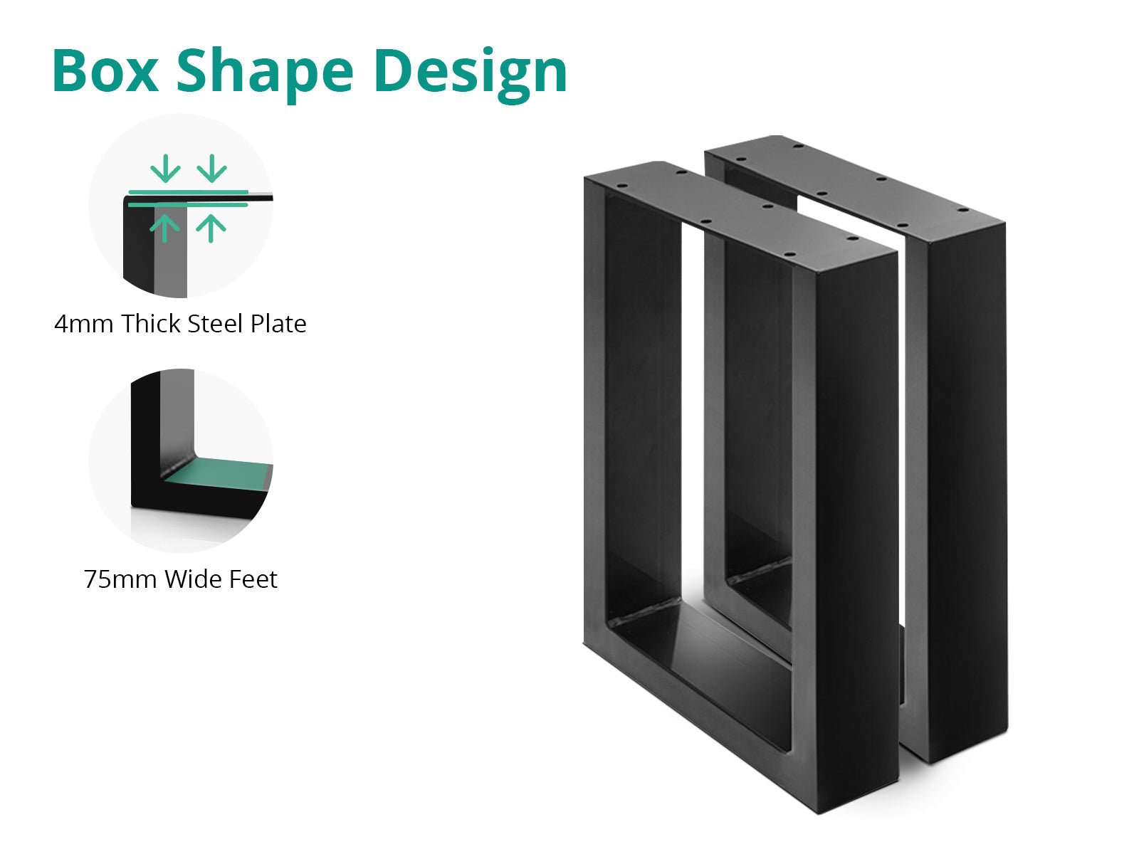 DS Box Shape Metal Table Legs - Set of 2