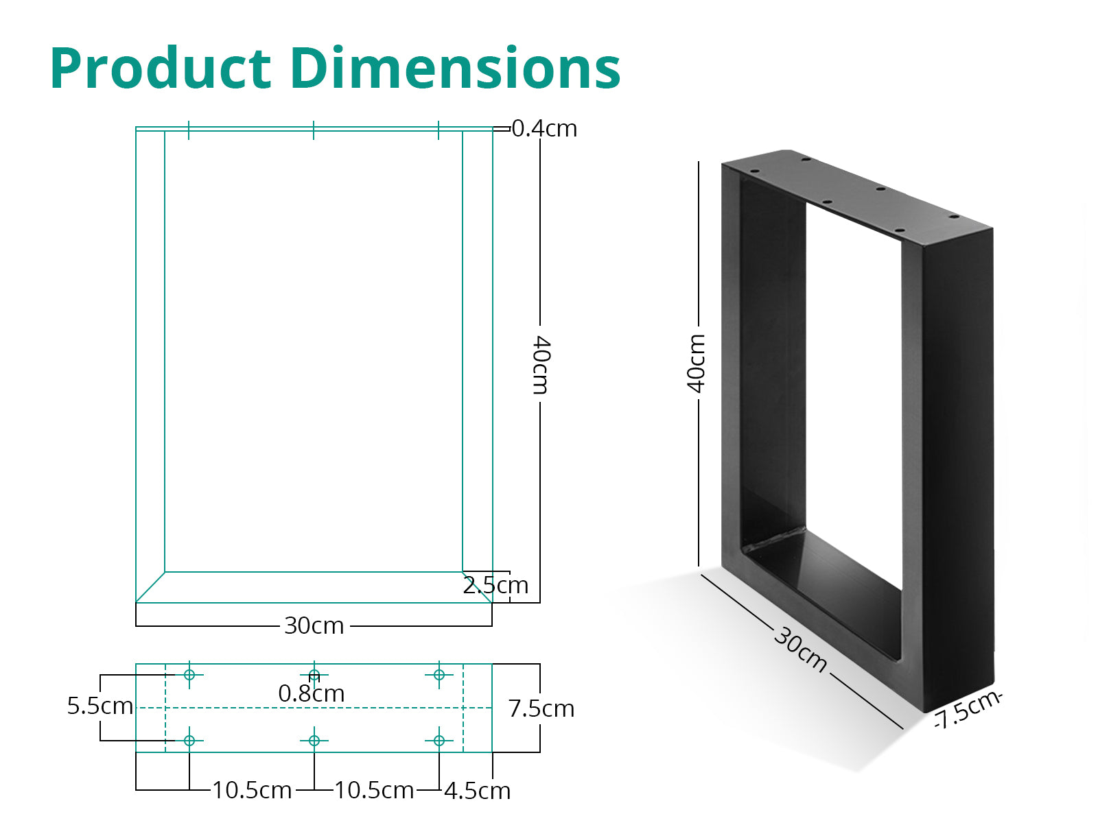 DS Box Shape Metal Table Legs - Set of 2