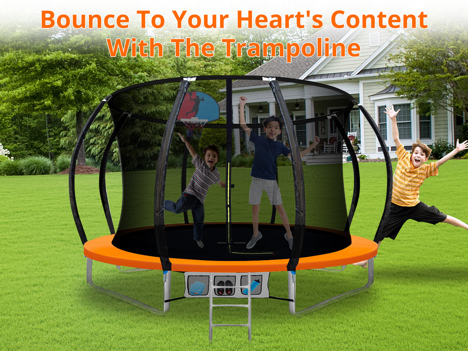 Arc Trampoline Orange with Basketball Hoop - 12ft