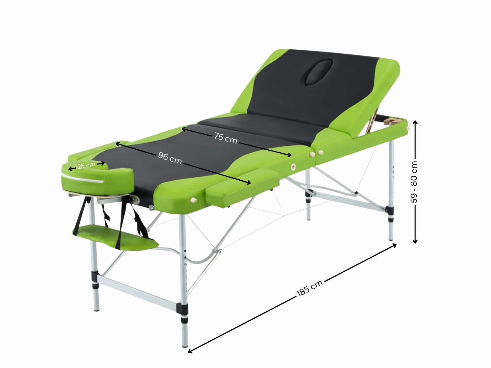 3-Fold Portable Aluminum Massage Table - Green+Black