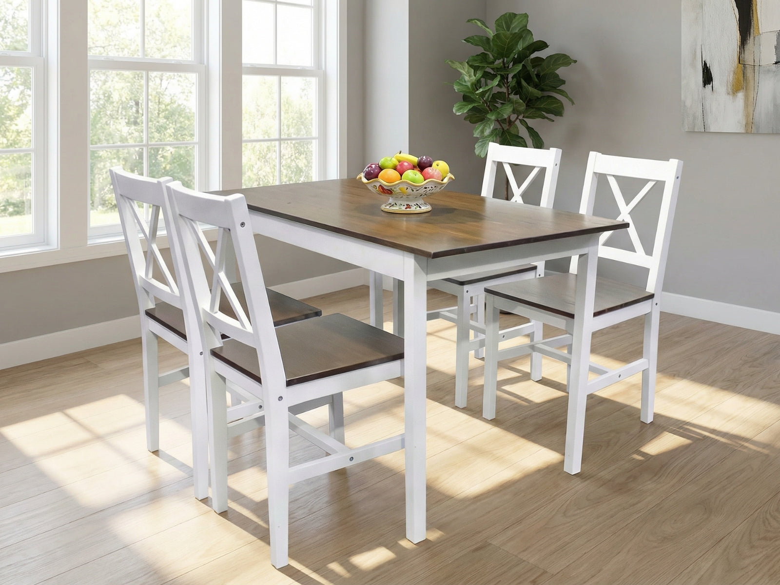 Ajax 5-Piece Dining Set - White & Teak