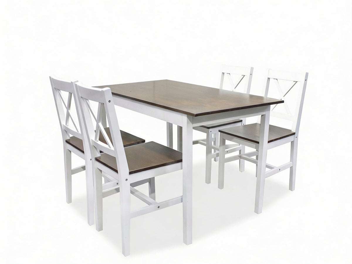 Ajax 5-Piece Dining Set - White & Teak