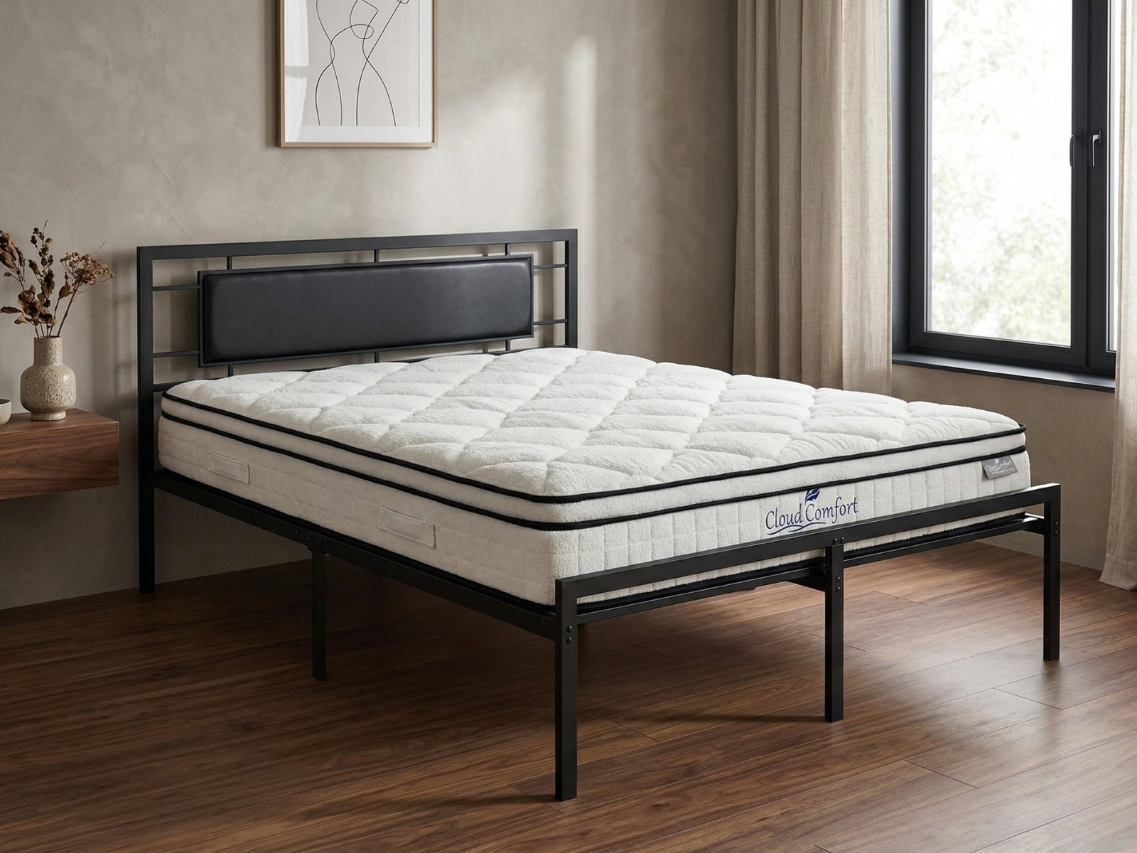 Dakota Metal Bed Frame & Boucle22 Mattress - Double